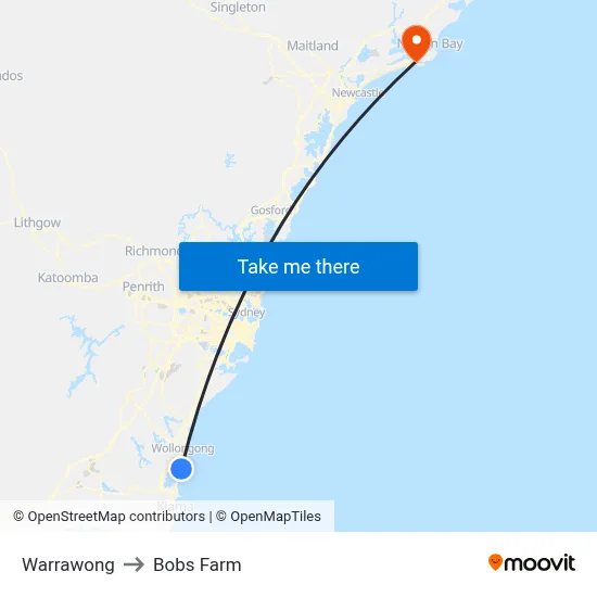 Warrawong to Bobs Farm map