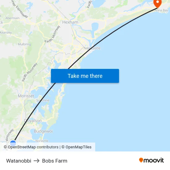 Watanobbi to Bobs Farm map