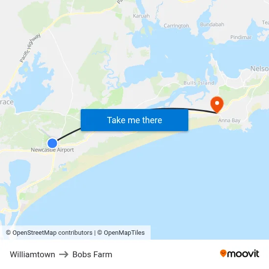 Williamtown to Bobs Farm map