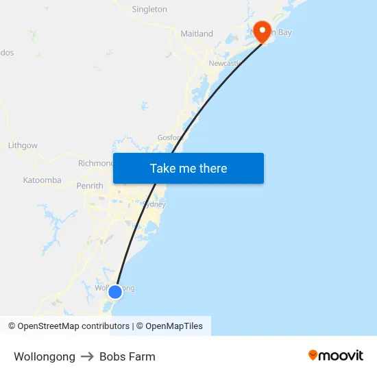 Wollongong to Bobs Farm map