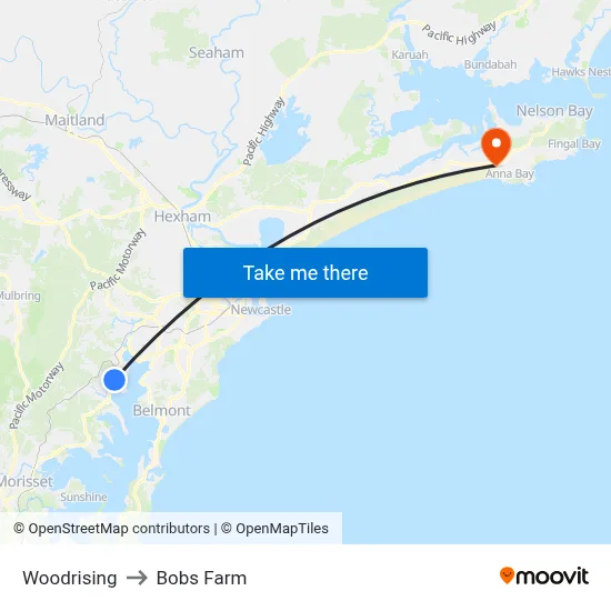 Woodrising to Bobs Farm map