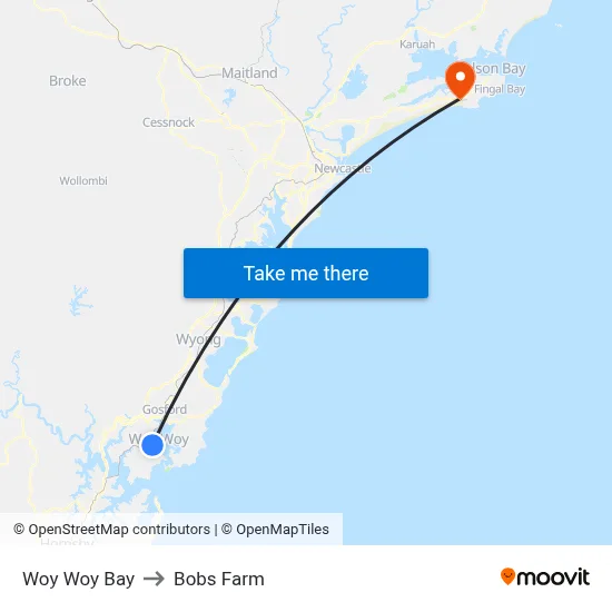 Woy Woy Bay to Bobs Farm map
