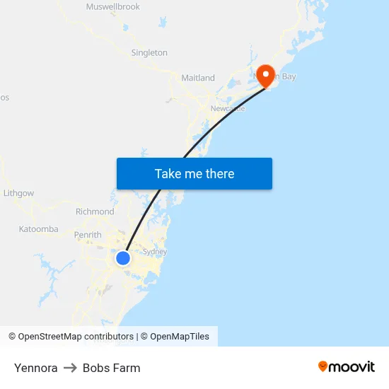 Yennora to Bobs Farm map