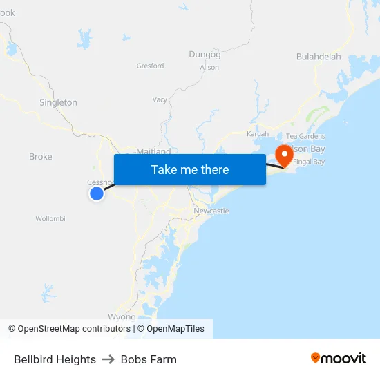 Bellbird Heights to Bobs Farm map