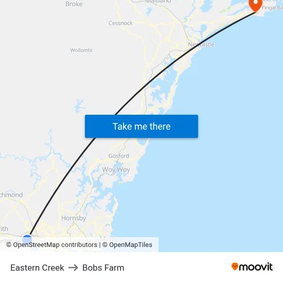 Eastern Creek to Bobs Farm map