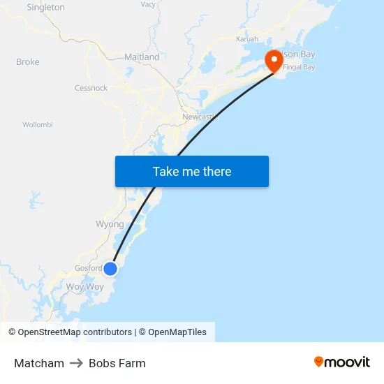 Matcham to Bobs Farm map
