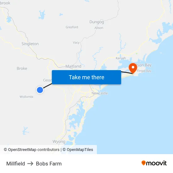 Millfield to Bobs Farm map