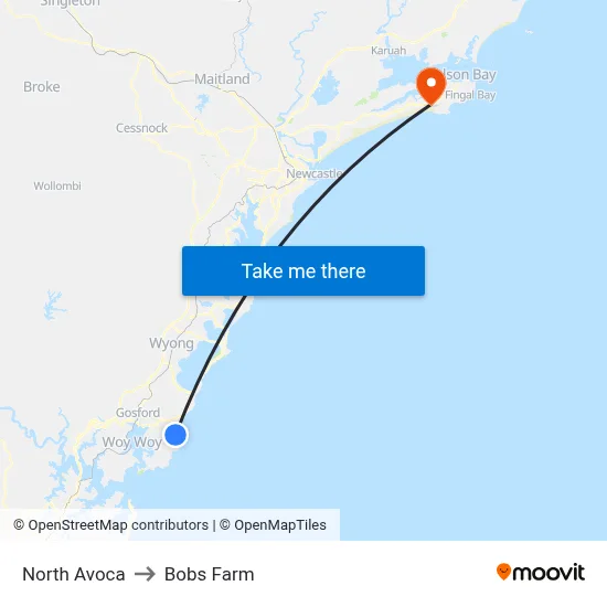 North Avoca to Bobs Farm map