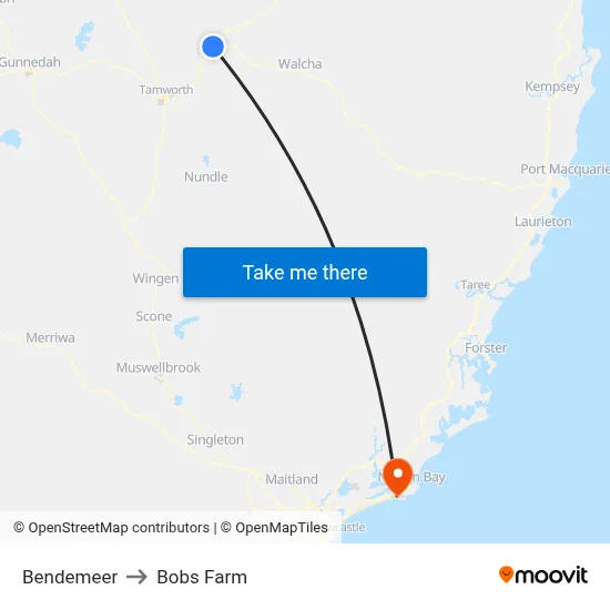 Bendemeer to Bobs Farm map