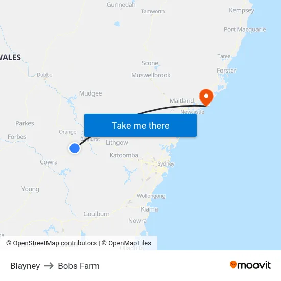 Blayney to Bobs Farm map