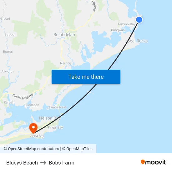 Blueys Beach to Bobs Farm map