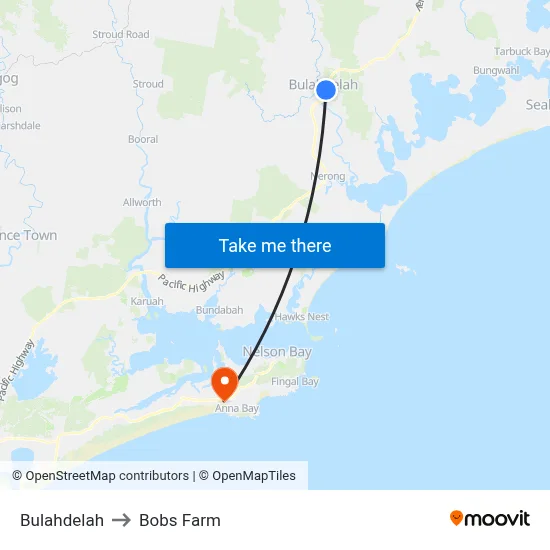 Bulahdelah to Bobs Farm map