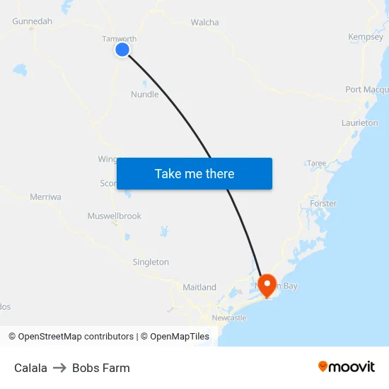 Calala to Bobs Farm map