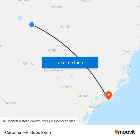 Caroona to Bobs Farm map
