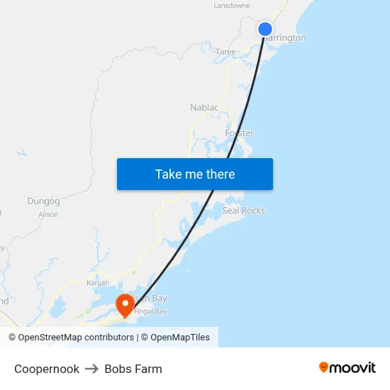 Coopernook to Bobs Farm map