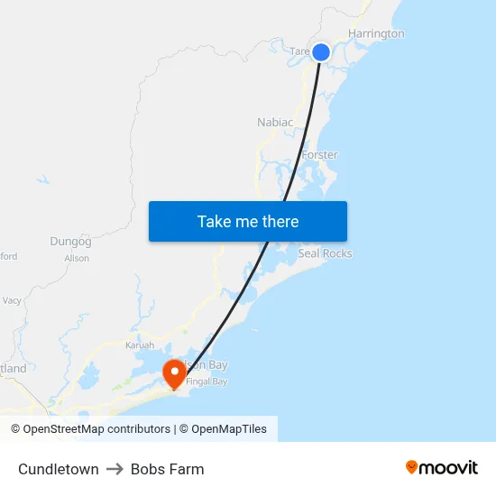 Cundletown to Bobs Farm map