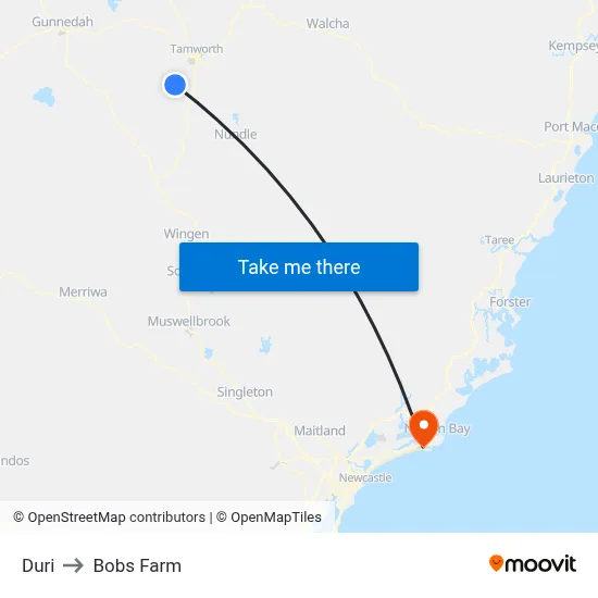 Duri to Bobs Farm map