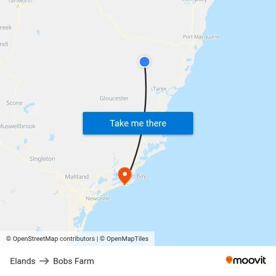 Elands to Bobs Farm map