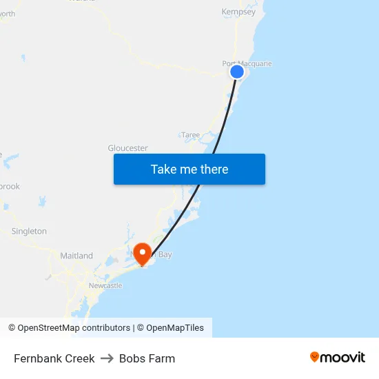 Fernbank Creek to Bobs Farm map