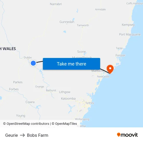 Geurie to Bobs Farm map