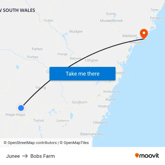 Junee to Bobs Farm map