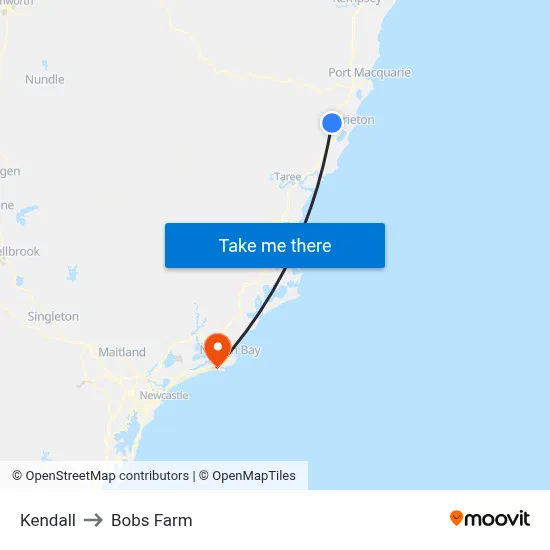 Kendall to Bobs Farm map