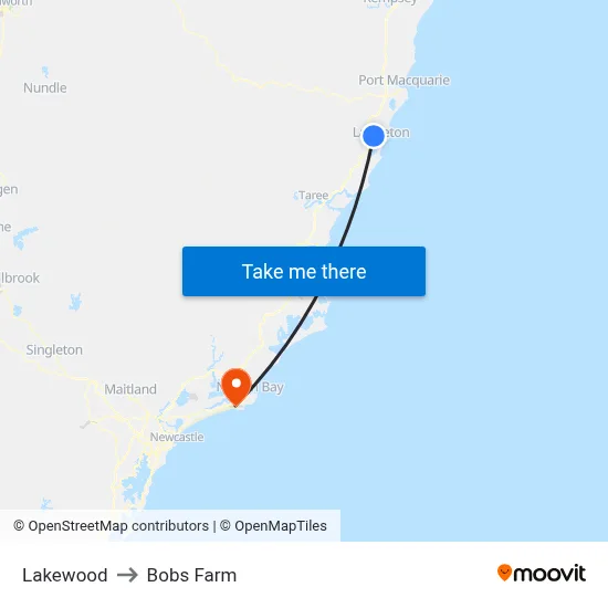 Lakewood to Bobs Farm map