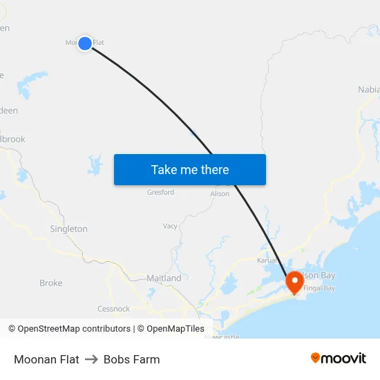 Moonan Flat to Bobs Farm map