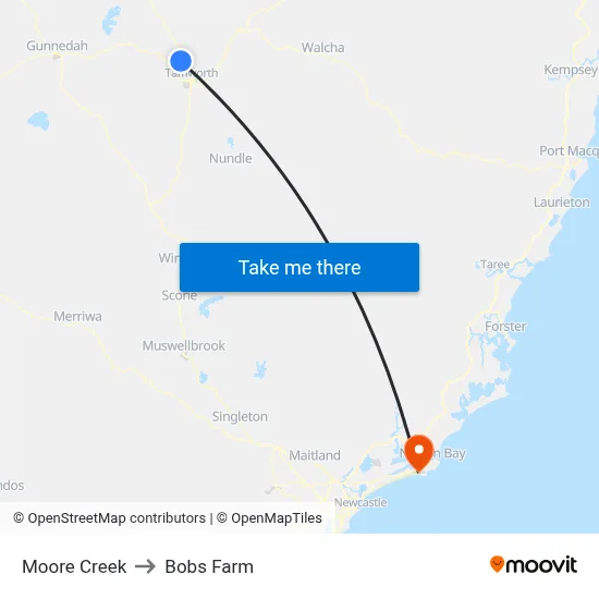 Moore Creek to Bobs Farm map