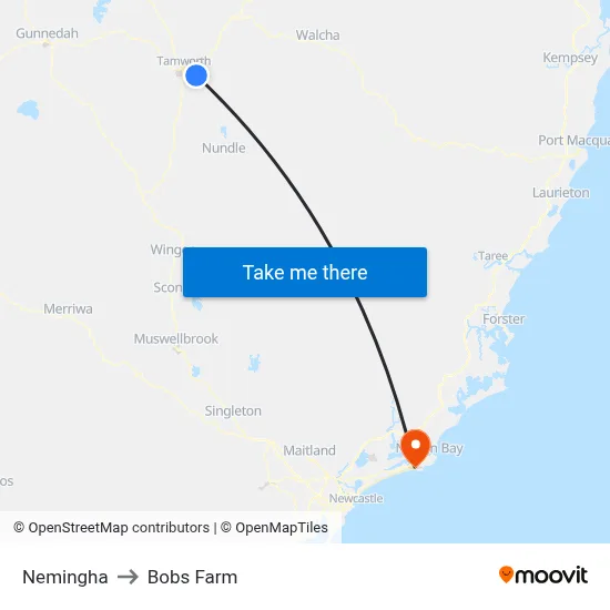 Nemingha to Bobs Farm map