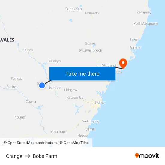 Orange to Bobs Farm map
