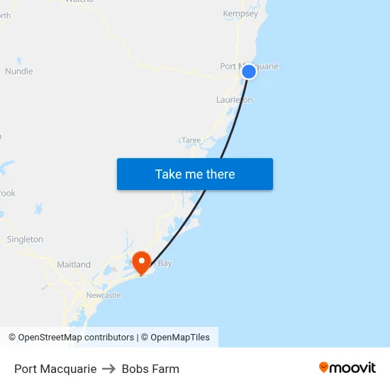 Port Macquarie to Bobs Farm map