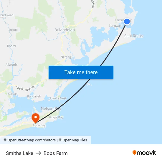 Smiths Lake to Bobs Farm map