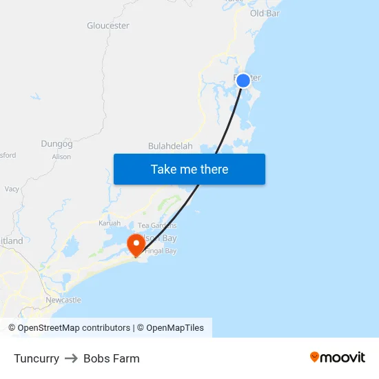 Tuncurry to Bobs Farm map