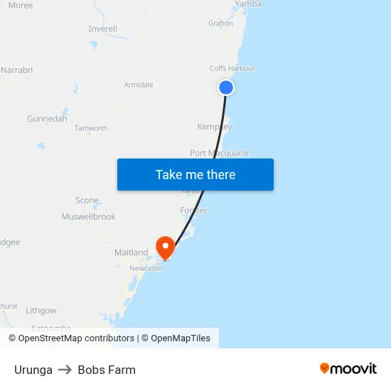 Urunga to Bobs Farm map