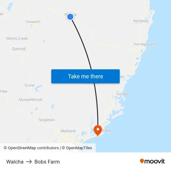 Walcha to Bobs Farm map