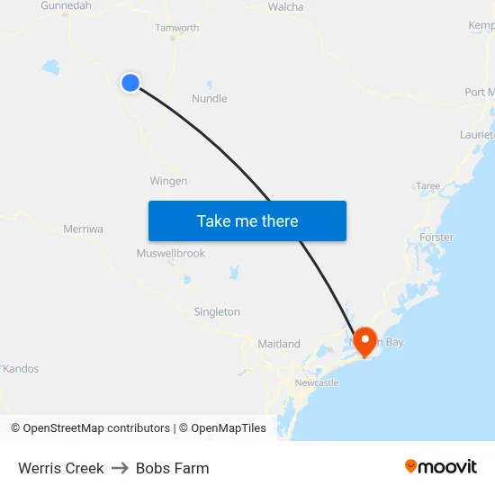 Werris Creek to Bobs Farm map