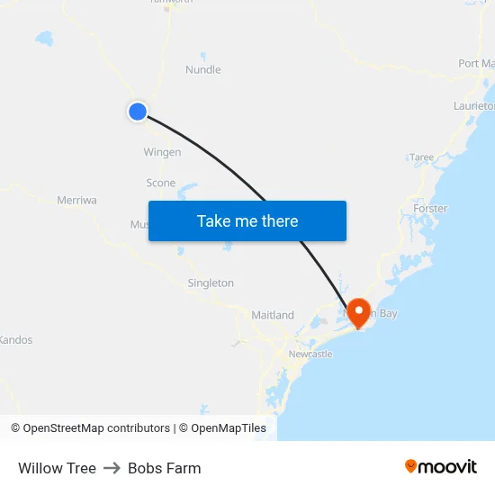 Willow Tree to Bobs Farm map