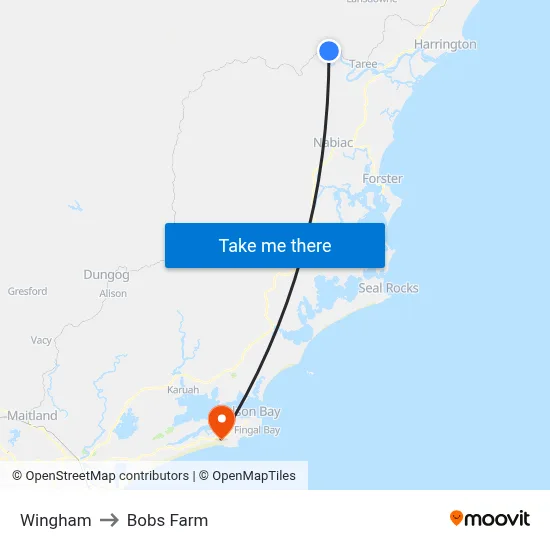 Wingham to Bobs Farm map
