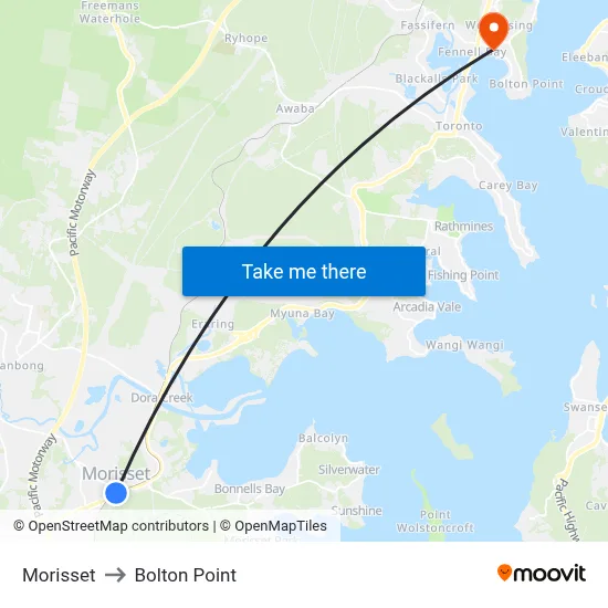 Morisset to Bolton Point map