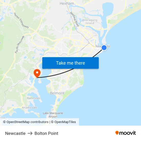 Newcastle to Bolton Point map