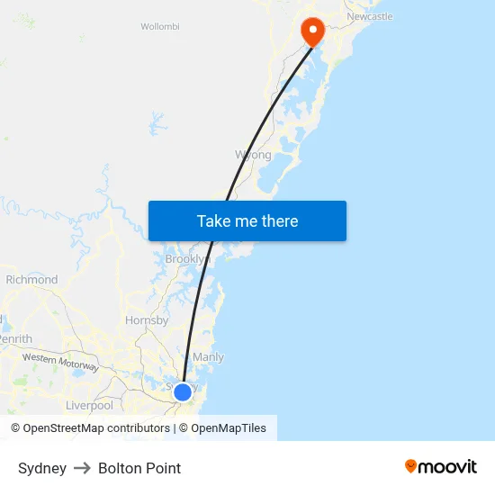 Sydney to Bolton Point map