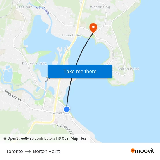 Toronto to Bolton Point map