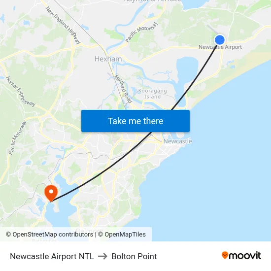 Newcastle Airport NTL to Bolton Point map