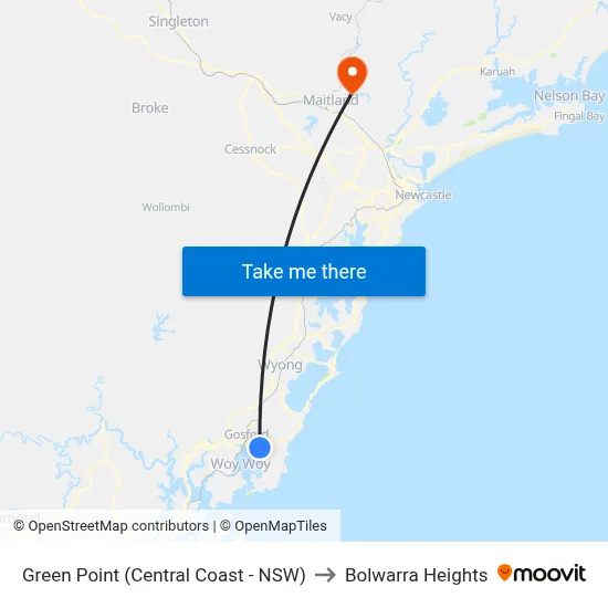 Green Point (Central Coast - NSW) to Bolwarra Heights map
