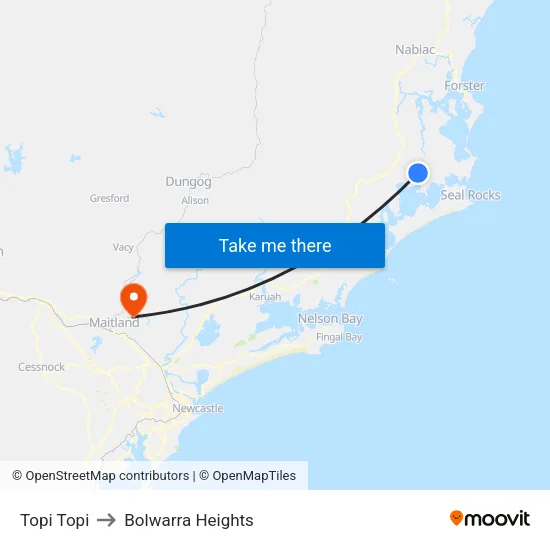 Topi Topi to Bolwarra Heights map