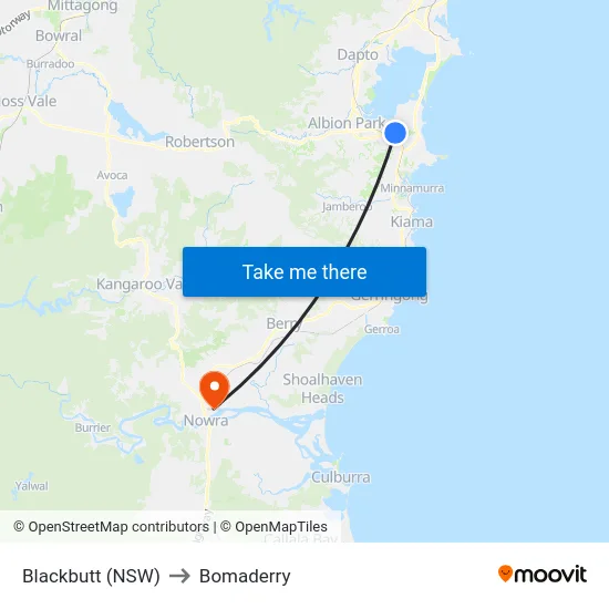 Blackbutt (NSW) to Bomaderry map