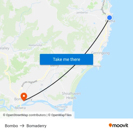 Bombo to Bomaderry map