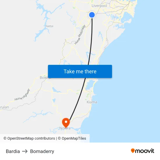 Bardia to Bomaderry map