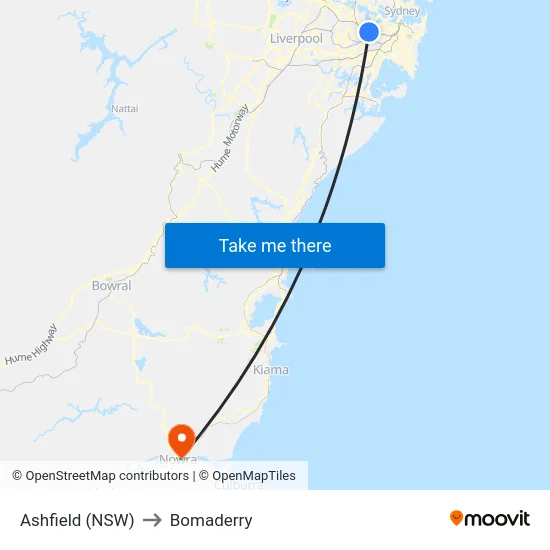 Ashfield (NSW) to Bomaderry map